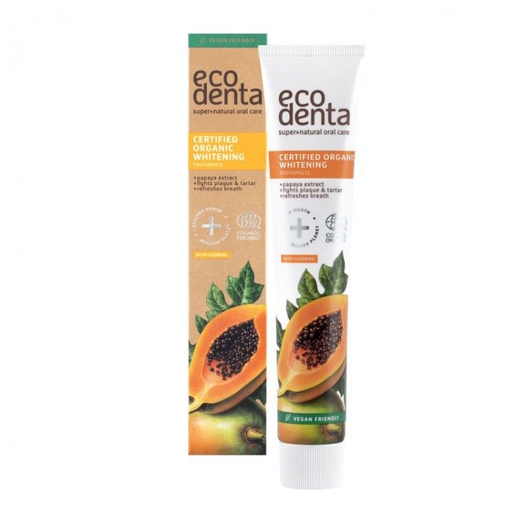Pasta de dientes orgánica blanqueadora papaya Ecodenta 75ml caja y tubo