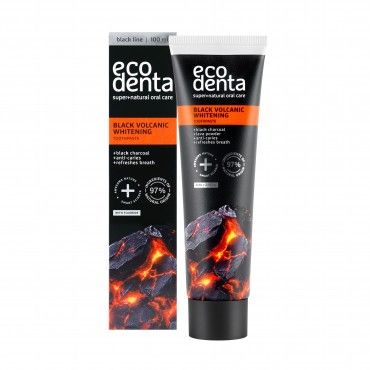 Pasta de dientes blanqueadora de carbón activo y polvo de lava volcánica Ecodenta 100ml caja negra