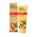 Pasta de dientes infantil sabor fresa sin flúor Ecodenta 75ml caja naranja con dibujo de fresa y zanahoria