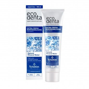 Pasta de dientes remineralizante extra fresca con agua mineral natural Vytautas Ecodenta 100ml caja