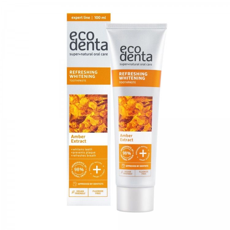 Pasta de dientes blanqueadora refrescante con extracto de ámbar Ecodenta 100ml caja