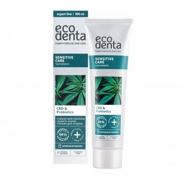 Pasta de dientes cuidado sensible con CBD y probióticos Ecodenta 100ml caja