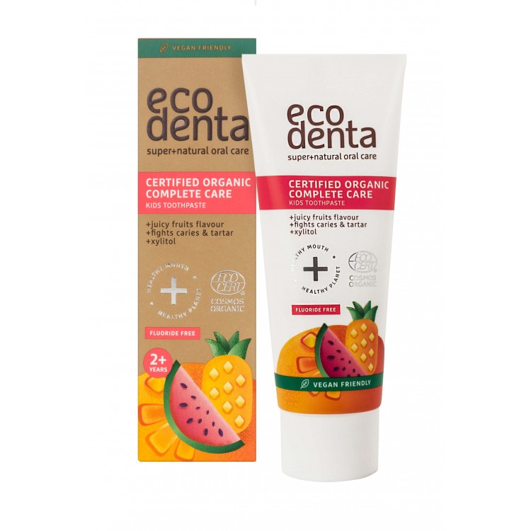 Pasta de dientes infantil organica cuidado completo frutas Ecodenta 75ml caja
