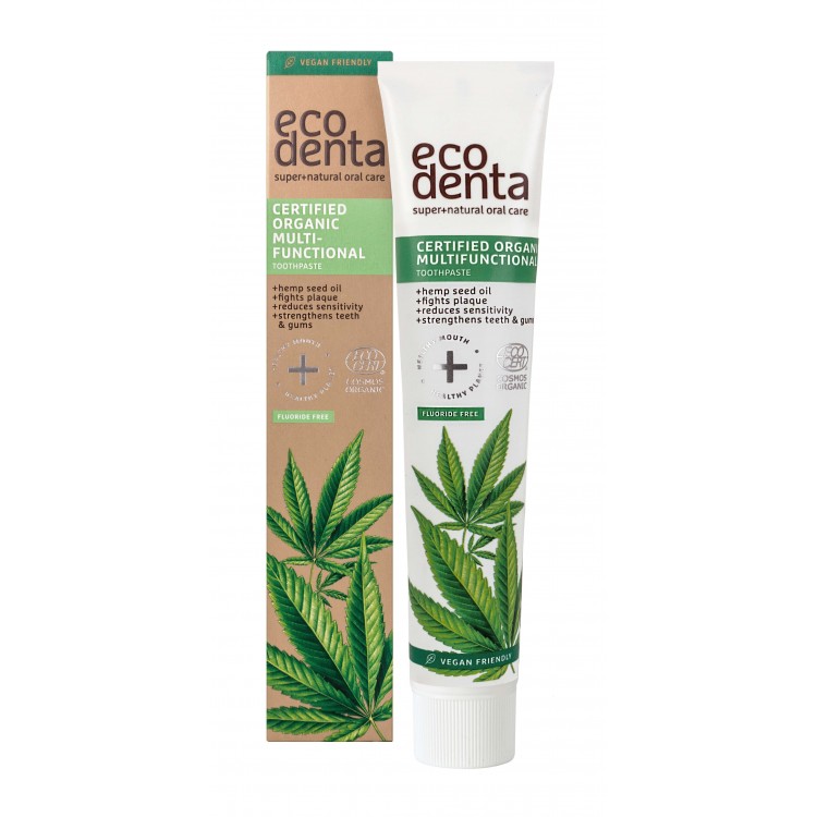 Pasta de dientes multifuncional orgánica aceite de cáñamo Ecodenta 75ml caja