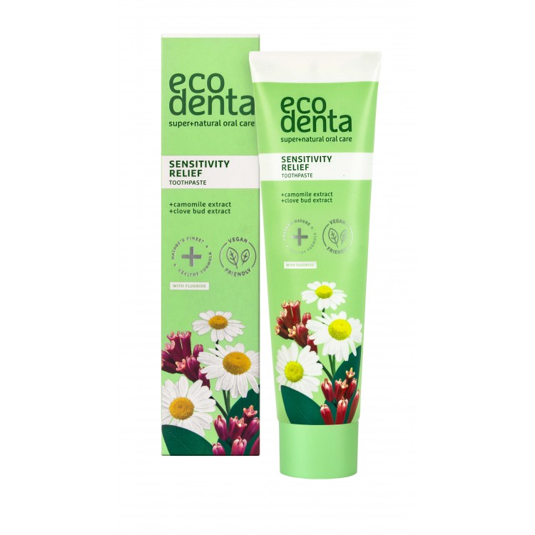 Pasta de dientes para sensibilidad dental de manzanilla y clavo Ecodenta 100ml caja